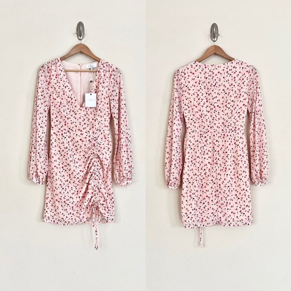 L’ACADEMIE Ruched Floral Long Sleeve Mini Dress in Pink - Picture 5 of 10